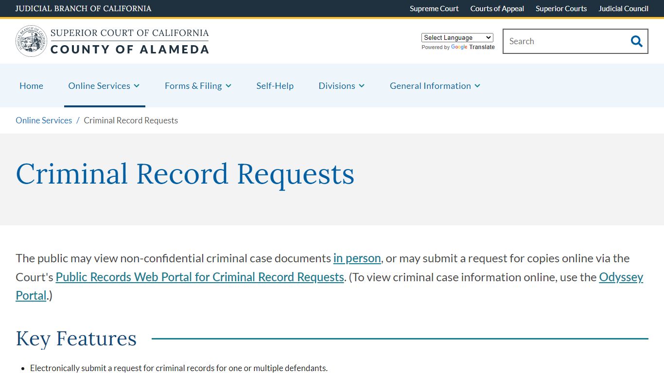 Criminal Record Requests - Alameda County Superior Court