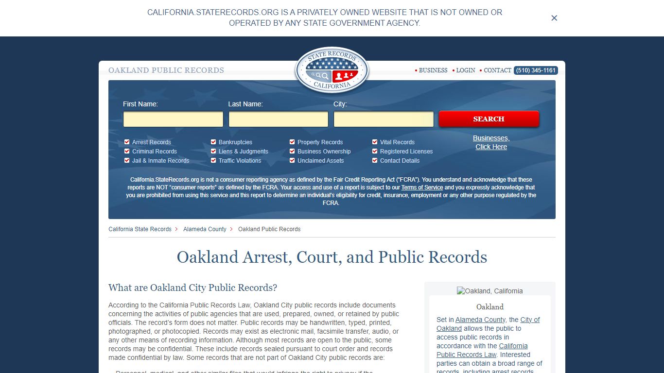 Oakland Arrest and Public Records | California.StateRecords.org